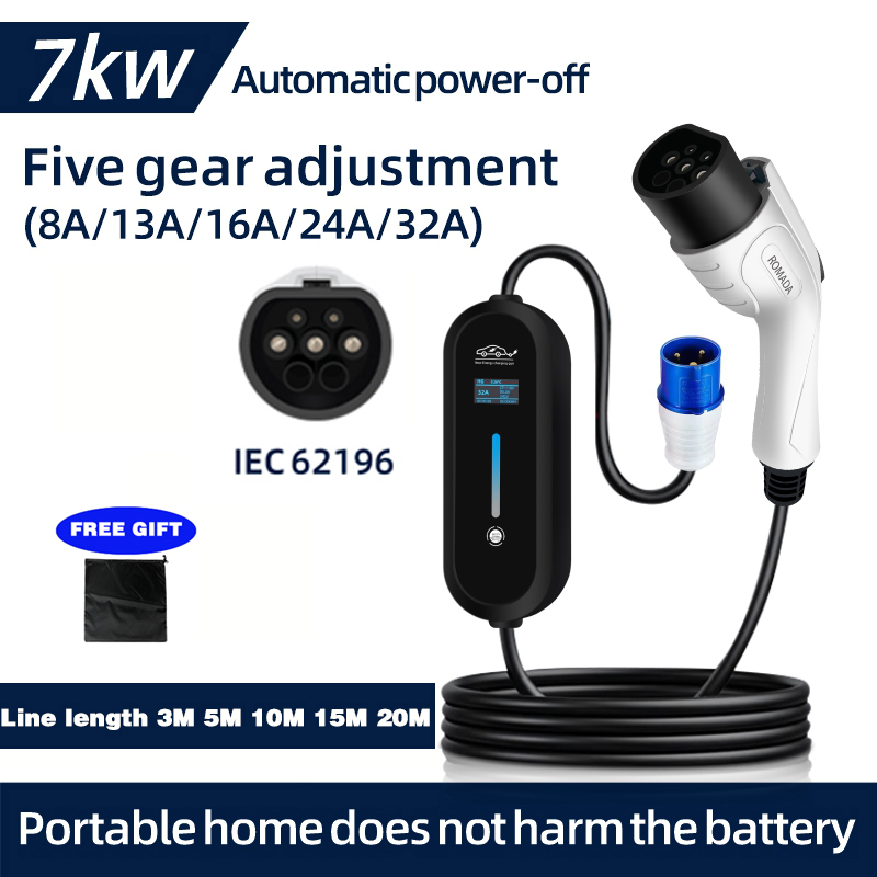 Portable Ev Charger 32A Type 2 Cee Plug - ROMADA 7KW 32A EV Tragbares Ladegerät