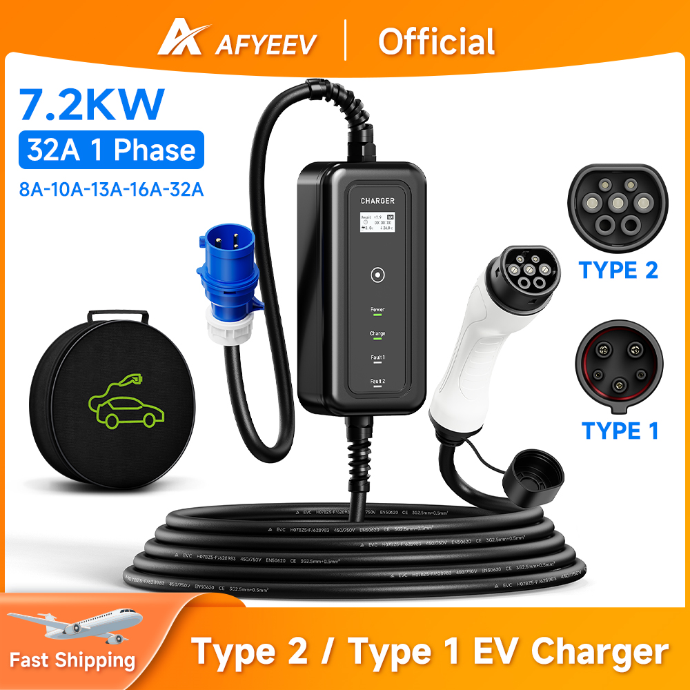 Portable Ev Charger 32A Type 2 Cee Plug - Afyeev tragbares ev ladegerät wallbox typ2