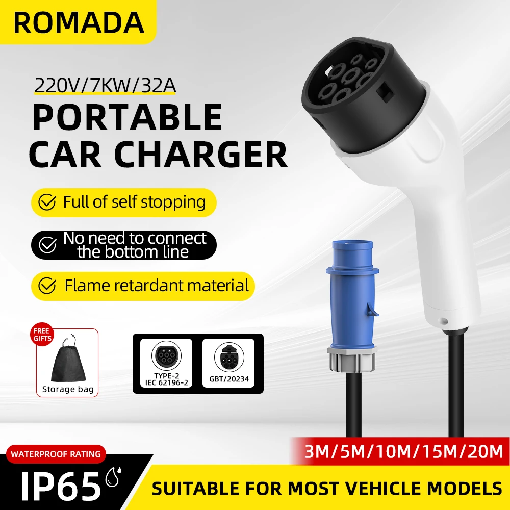 ROMADA Typ2 IEC62196-2 Für Ele – Portable Ev Charger 32A Type 2 Cee Plug Bewertung und Preis